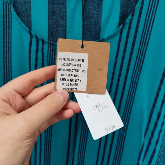 NEW Beyond Capri striped print dress asymmetric midi lagenlook turquoise resort - Picture 8 of 12